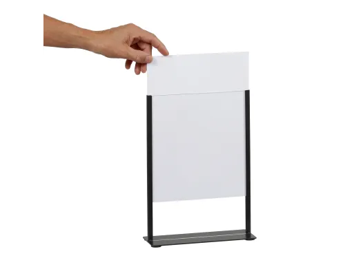 Kaarthouder Europel zwart metaal met acryl bord A4