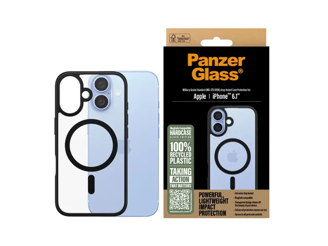 PanzerGlass HardCase Transparent w. Black MagSafe & Frame iPhone 16
