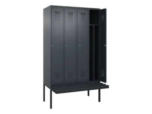 locker met bank,voor scheiding van kleding,HxBxD 2120x1200x815mm,4vak