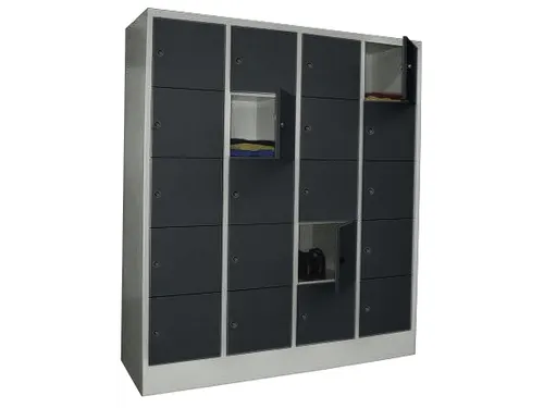 lockerkast,HxBxD 1850x1600x500mm,4x5vakken,RAL7035,front RAL7016