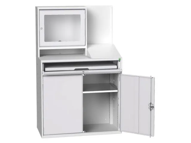 pc-kast monitorvak 1650x1050x550mm toetsenbordblad RAL7035+RAL7035