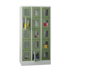 lockerkast,HxBxD 1850x900x500mm,3x5vakken,RAL7035,front RAL6011 - 2