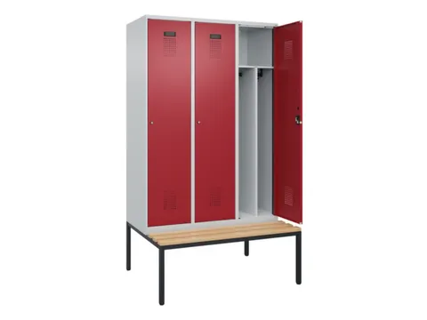 locker met bank,voor scheiding van kleding,HxBxD 2120x1200x815mm,3vak