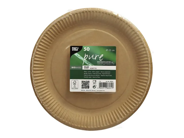 Papstar Pure Bord rond 23cm FSC karton bruin 50 stuks