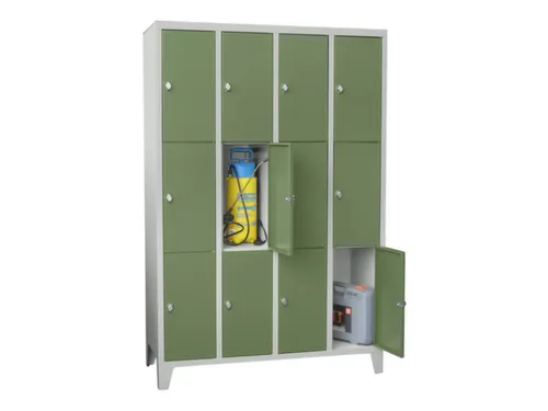 lockerkast,HxBxD 1850x1200x500mm,4x3vakken,RAL7035,front RAL6011