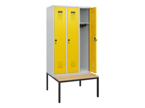 locker met bank,HxBxD 1950x900x815mm,3vak,vak B 300mm,draaigrendel