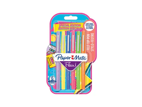 Fineliner Paper Mate Flair retro medium assorti blister à 6 stuks