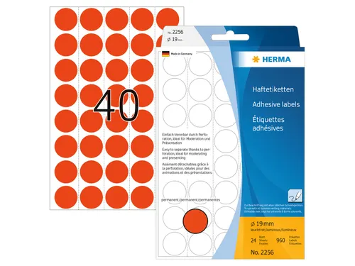 HERMA 2256 Multipurpose etiketten Rond 19mm Fluor Rood 1280 stuks