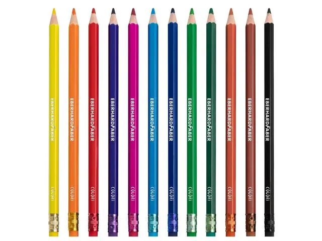 Crayons de couleur Eberhard Faber avec gomme étui de 12 pces.