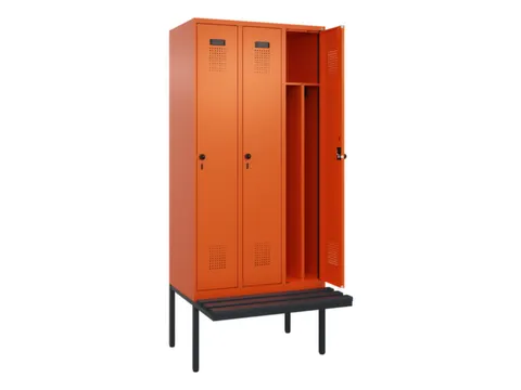 locker met bank,voor scheiding van kleding,HxBxD 2120x900x815mm,3vak