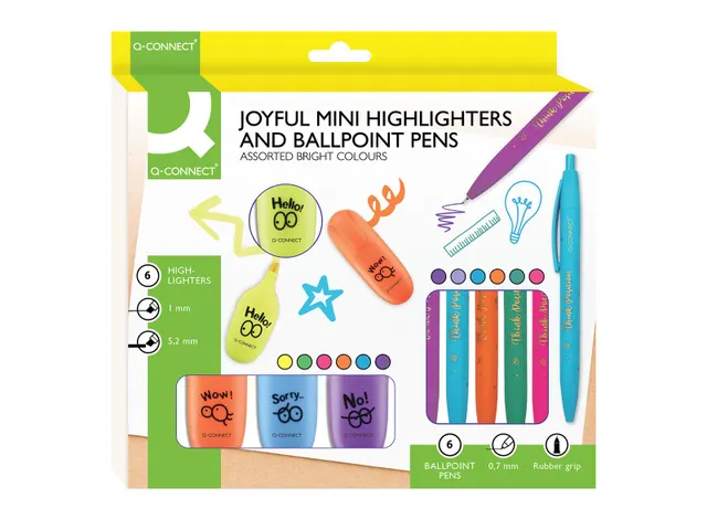 Set Van 6 Balpennen En 6 Markeerstiften assorti kleuren