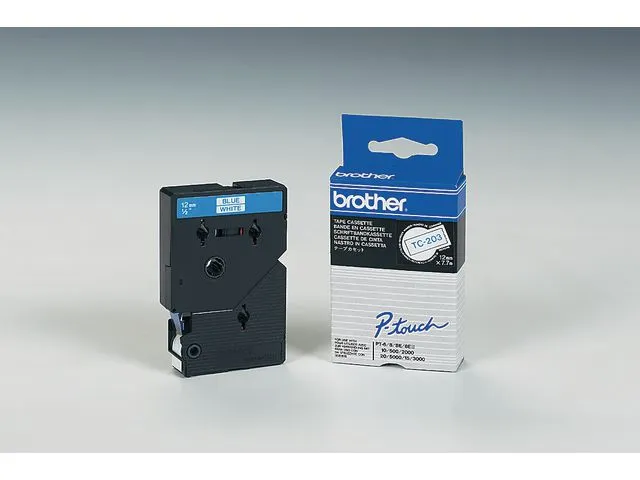TC labeltape Blauw op wit, TC-203, 12mm