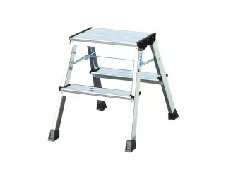 Verrijdbaar Vouwtrapje Aluminium 2x2treden 4 Geveerde Wielen Blauw - 2