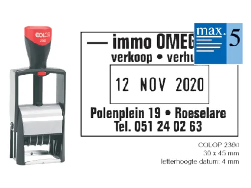 Woord-datumstempel Colop 2360 +bon 30x45 5regels zwart