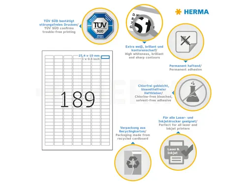 HERMA 4333 Premium etiketten A4 25,4x10mm Wit 4725 stuks