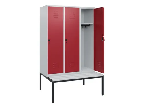 locker met bank,HxBxD 1950x1200x815mm,3vak,vak B 400mm,draaigrendel
