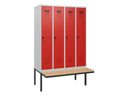 locker met bank,HxBxD 1950x1200x815mm,4vak,vak B 300mm,draaigrendel