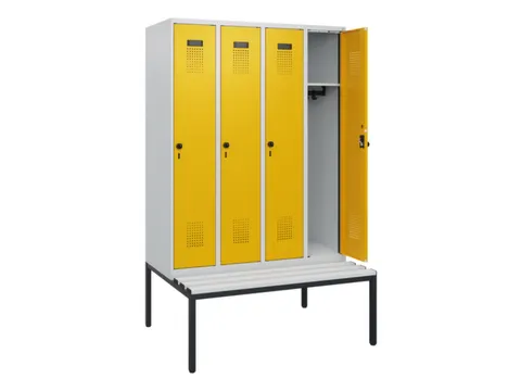 locker met bank,HxBxD 1950x1200x815mm,4vak,vak B 300mm,draaigrendel