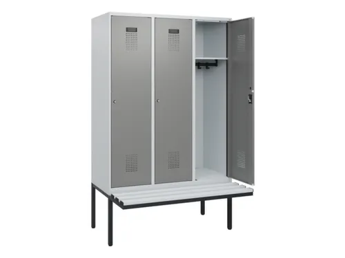 locker met bank,HxBxD 1950x1200x815mm,3vak,vak B 400mm,cilinderslot