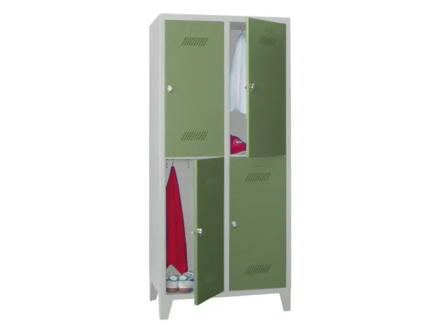 dubbeldekse locker,HxBxD 1850x800x500mm,2x2vak.,RAL7035,front RAL6011