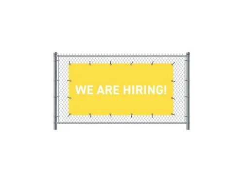 Hekwerkbanner 200x100 cm Geel met Engelse Print WE ARE HIRING