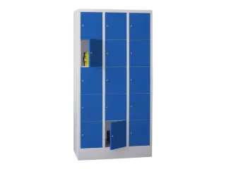 lockerkast,HxBxD 1850x900x500mm,3x5vakken,RAL7035,front RAL5010 - 2
