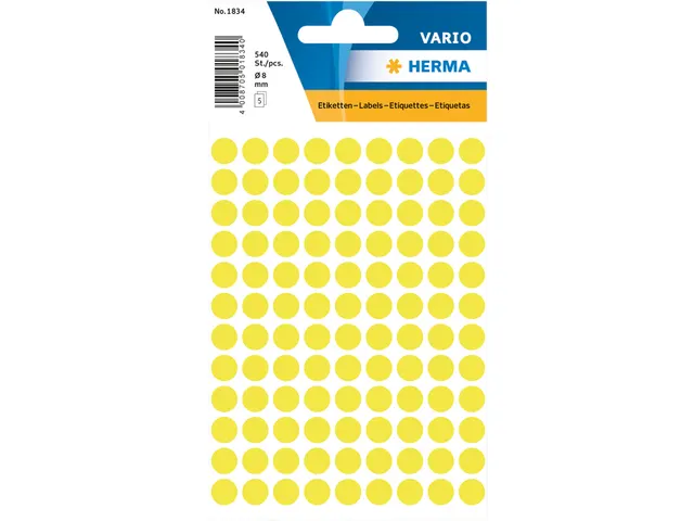 HERMA 1834 Multipurpose etiketten Rond 8mm Fluor Geel 540 stuks