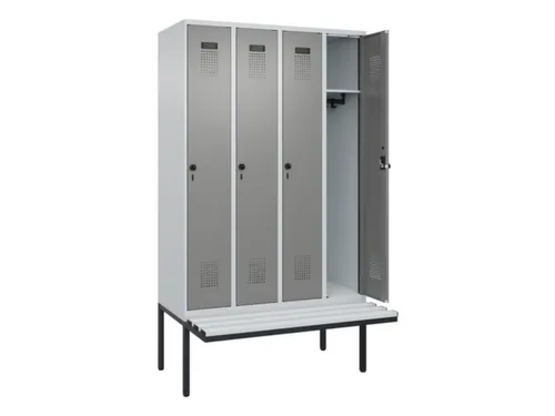 locker met bank,HxBxD 2120x1200x815mm,4vak,vak B 300mm,draaigrendel