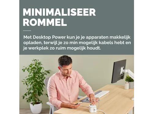 Stekkerblok Fellowes Power Cube F 3-voudig 1xUSB A 2xUSB C 2m wit