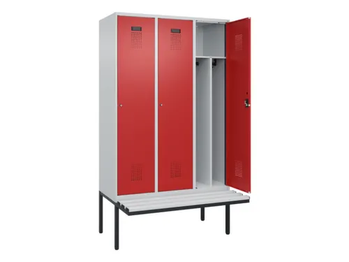 locker met bank,voor scheiding van kleding,HxBxD 2120x1200x815mm,3vak