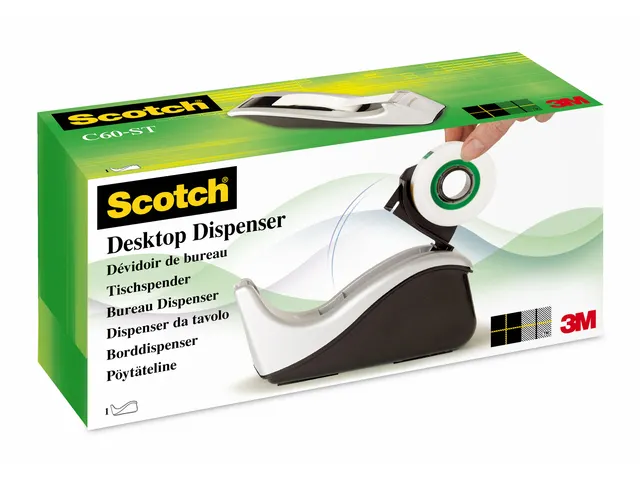 Plakbandhouder Scotch C60 zilver + 1rol magic tape 19mmx33m