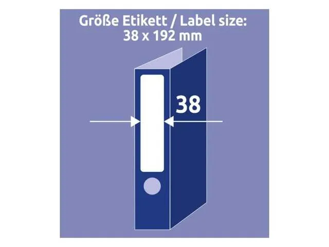 Etiquettes blanches pour dos de classeur larges, 38x192mm 10 feuilles,