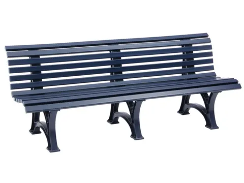 Kunststofbank 800x2000x420mm Zit H 410mm 12 Latten 3 Pootstellen Blauw