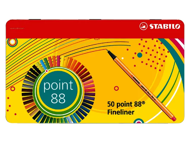 Fineliner STABILO point 88 0.4mm blik à 50 stuks assorti kleuren