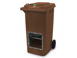 verrijdbare zoutbak,240l,HxBxD 1075x580x730mm,HDPE,bruin,deksel bruin