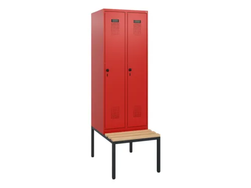 locker met bank,HxBxD 1950x600x815mm,2vak,vak B 300mm,draaigrendel