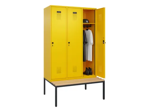 locker met bank,HxBxD 2120x1200x815mm,3vak,vak B 400mm,draaigrendel