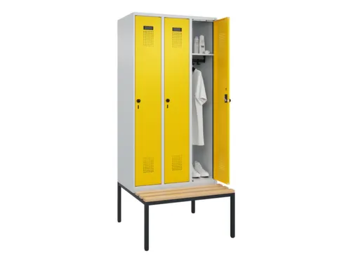 locker met bank,HxBxD 2120x900x815mm,3vak,vak B 300mm,draaigrendel