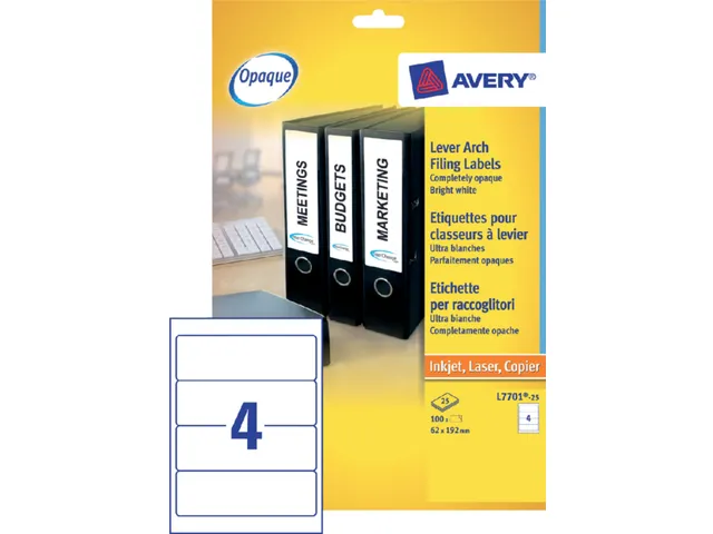 Avery L7701-25 Rugetiket breed 62x192mm zelfklevend Wit 100 stuks