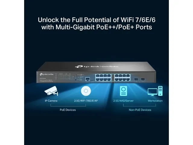 SG3218XP-M2 Omada 16-Port 2.5G Switch L2+ Managed 2x 10G SFP+ 8x PoE+