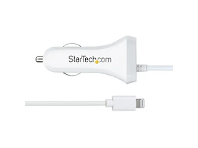 2-poorts USB Autolader met 1m Lightning Spiraalkabel 12W Wit