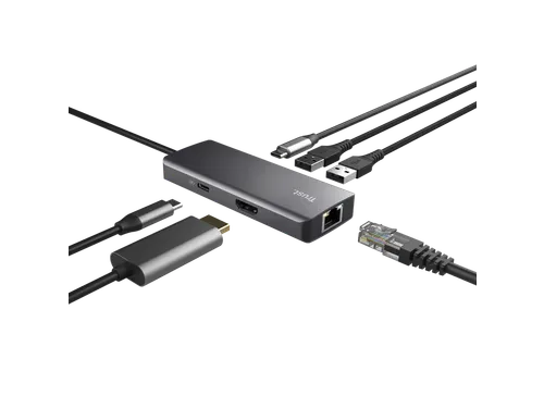 Adapter Trust Dalyx 6-in-1 USB-C multipoort grijs