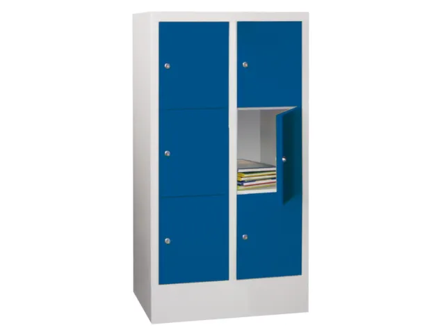 lockerkast,HxBxD 1187x600x500mm,2x3vakken,RAL7035,front RAL5012