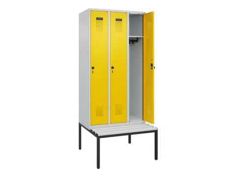locker met bank,HxBxD 2120x900x815mm,3vak,vak B 300mm,draaigrendel