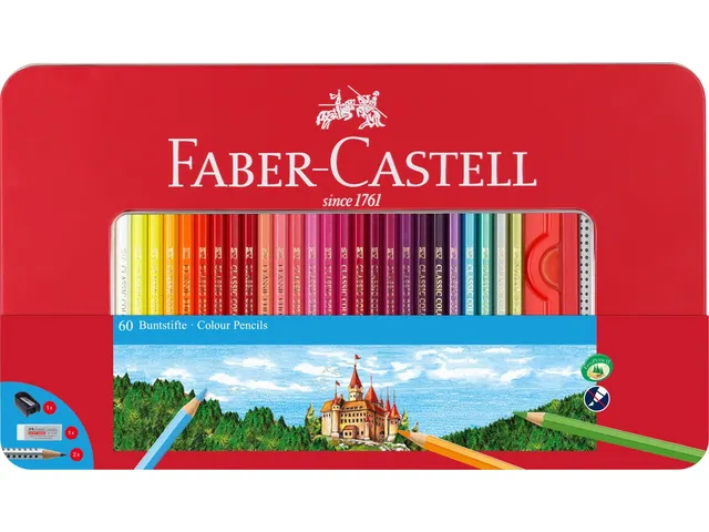 Crayon de couleur Faber-Castell Castle hexagonal étui métallique 60