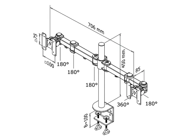 Support écran Newstar D960d 2x10-27 Inch Avec Pince Noir