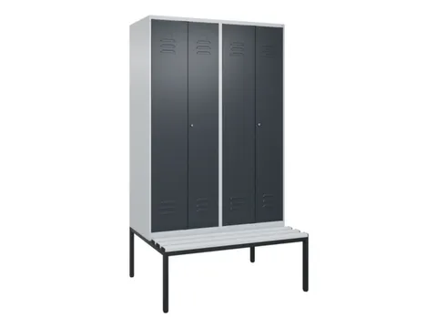 PBM-locker met bank,HxBxD 2120x1200x815mm,4vak,vak B 300mm,cil.-slot