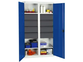 Materiaalkast 1800x1000x500m 4legborden Uitschuifbaar 8laden Ral5010 - 1