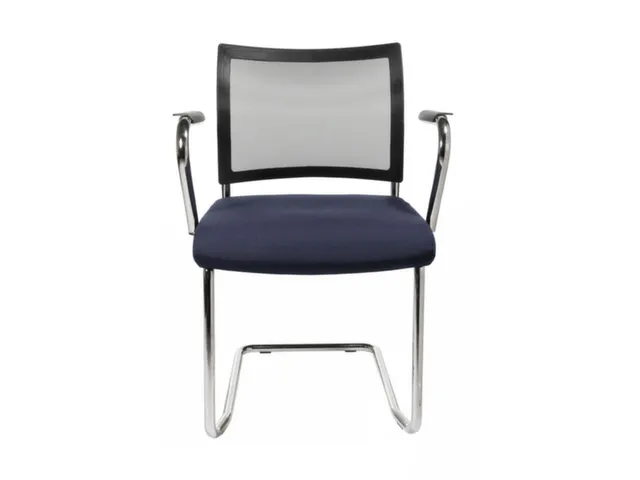Bezoekersstoel Zitting Donkerblauw Stof Netrug Zwart Armleuningen