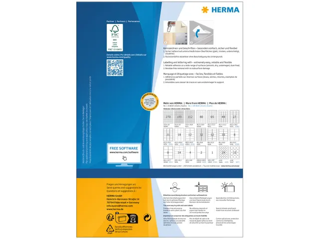 HERMA 10302 Verwijderbare etiketten A4 63,5x46,6mm Wit 1800 stuks